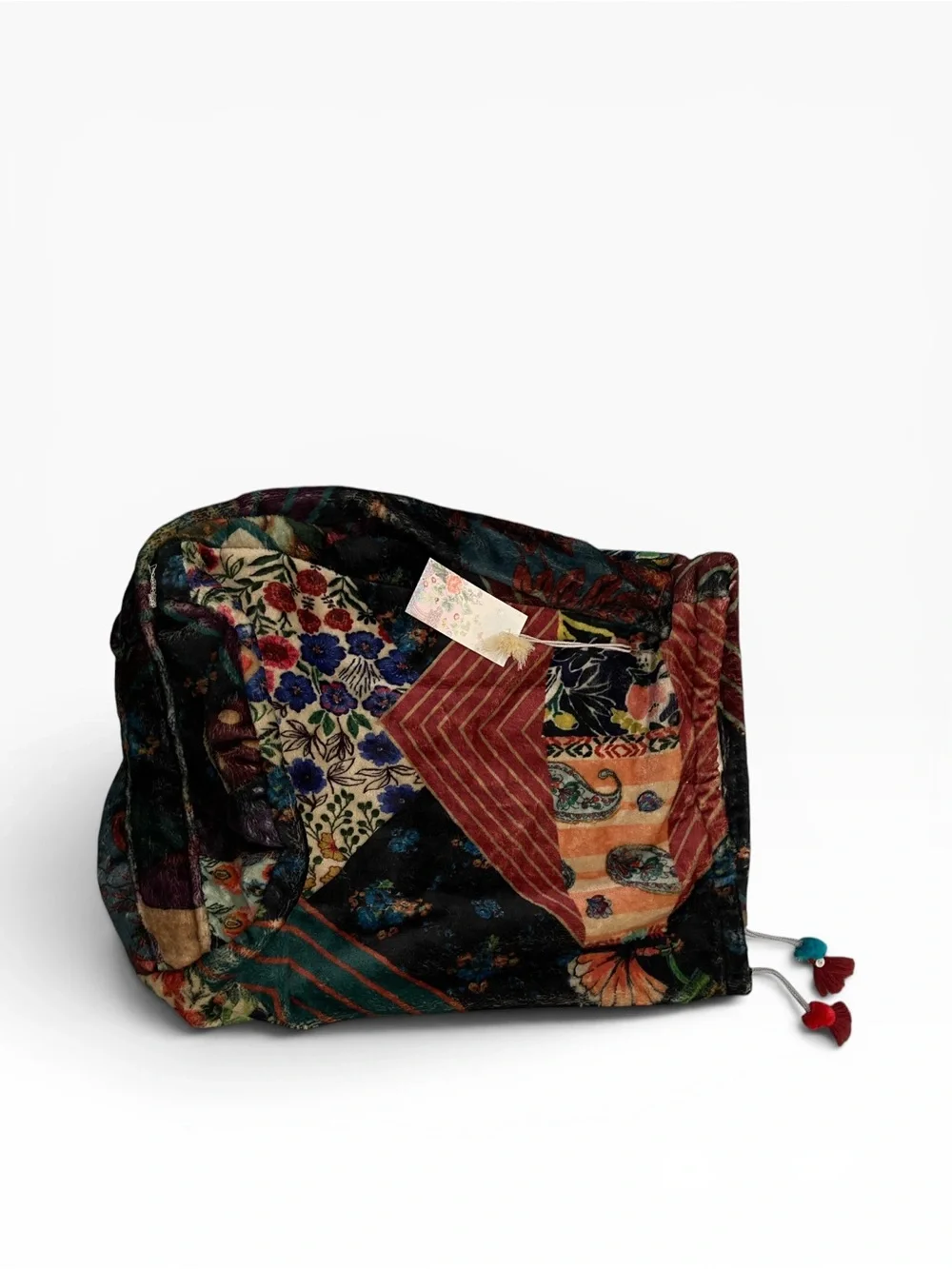 Johnny Was Boho Patchwork Velvet Tote Bag in Multi